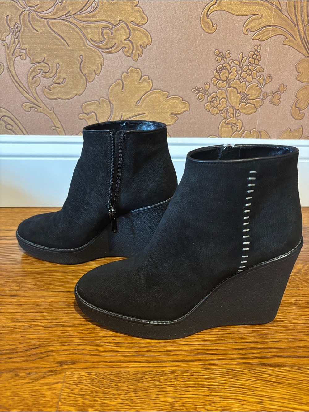 Aquatalia Black Suede Wedge Ankle Booties